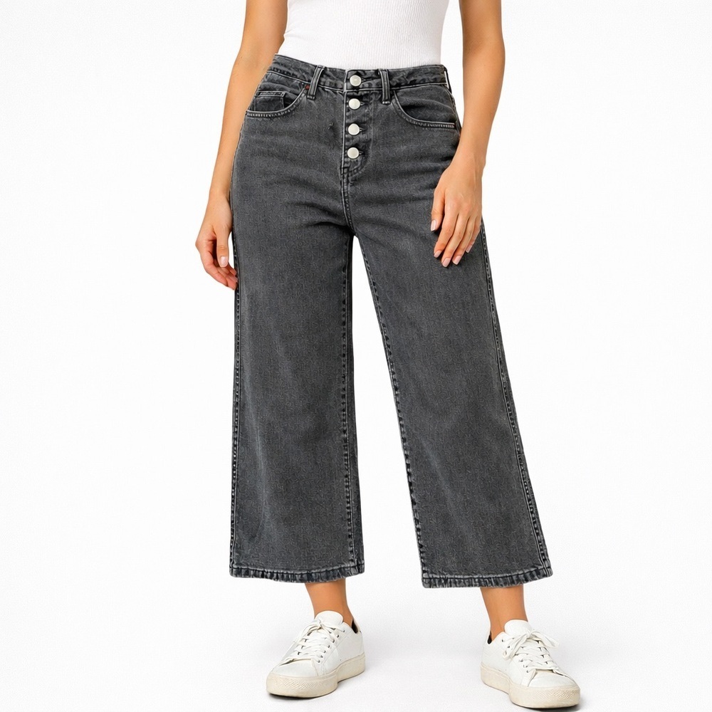 Women's‎ Gray Wide-Leg  cropped Jeans